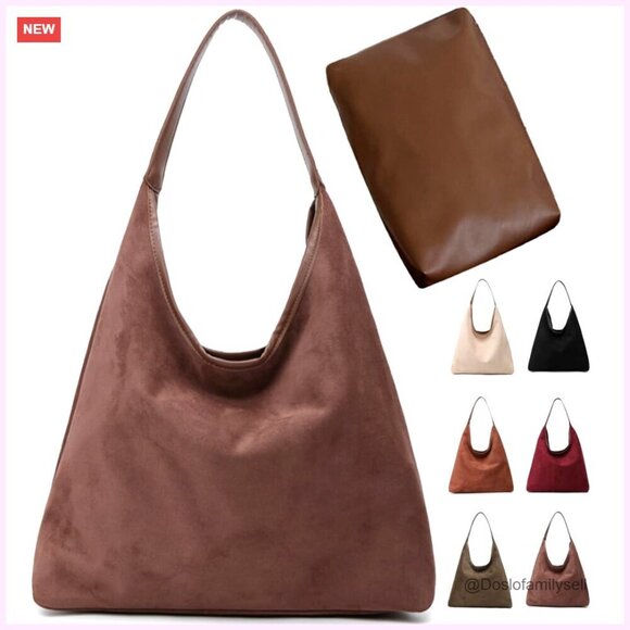 Handbags - Suede Tote Bag Slouchy Shoulder Hobo Purse Minimal Chic Everyday